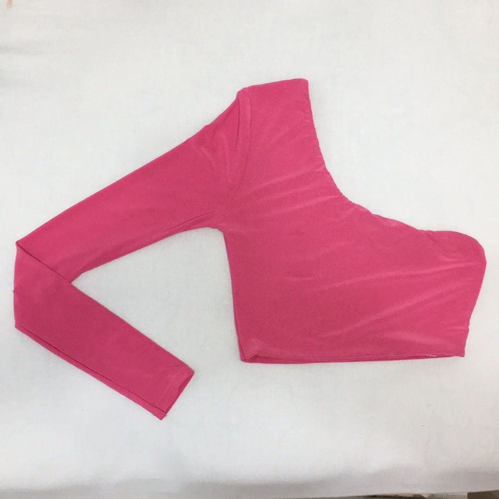 Pink one shoulder long sleeve crop top - Picture 2 of 4